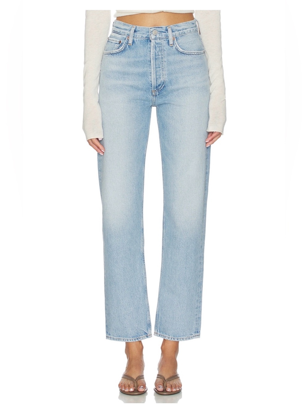Agolde Light Wash High-Rise Straight Jeans with Raw Hem